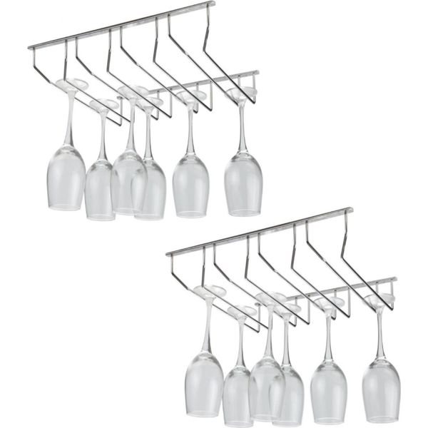Set Di 2 Binari Per Bicchieri | Portabicchieri 34,5X37,5X44,3Cm Montaggio A Parete | Binario Da Bar A 4 File | Portabicchieri Da Champagne | Portabicchieri Da Vino Montaggio A Soffitto | Portabicchieri Da Vino | Portabicchieri Per Casa, Bar, Caffè-image