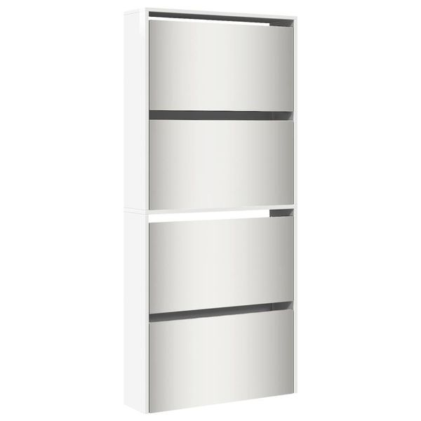Vidaxl Scarpiera Con Specchio 4 Scomparti Bianco Lucido 63X17X134 Cm-image