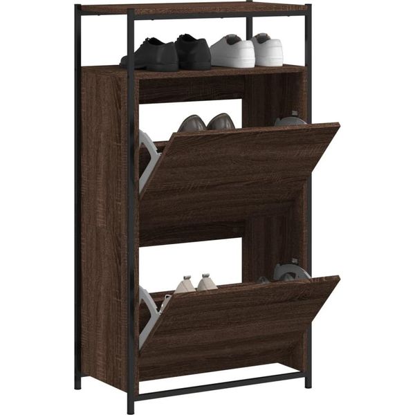 Vidaxl Scarpiera Marrone Look Rovere 60X34X112 Cm Materiale A Base Di Legno-image