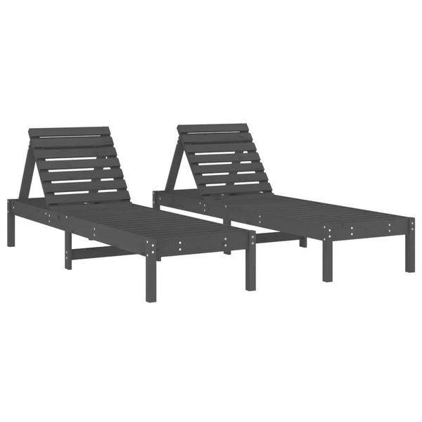 Lettini Prendisole 2 Pz. Grigio 199,5X60X74 Cm In Legno Di Pino Massiccio-image