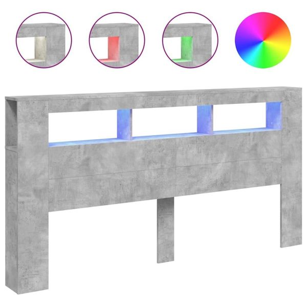 Vidaxl Testata Led Grigio Cemento 200X18,5X103,5 Cm Materiale A Base Di Legno-image