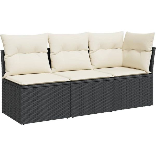 Vidaxl Divano Da Giardino Con Cuscini 3 Posti In Polirattan Nero-image
