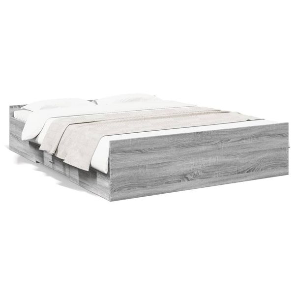Struttura Letto Con Cassetti Grey Sonoma 140X200 Cm In Materiale Ligneo-image