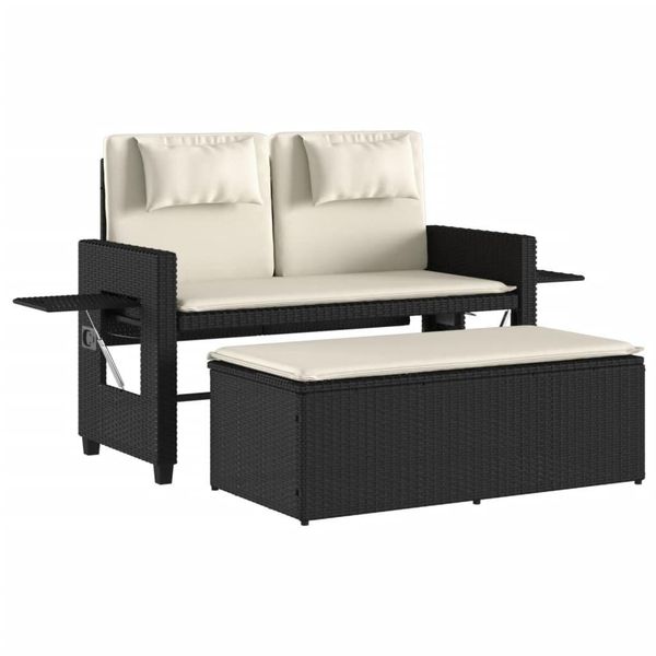 Vidaxl Panchina Da Giardino Regolabile Con Cuscini In Poly Rattan Nero-image