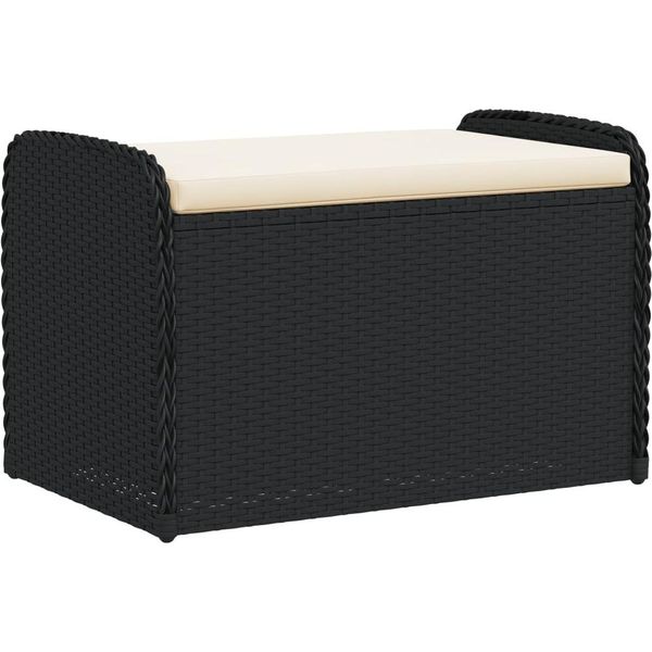 Panca Con Contenitore E Cuscini Nero 80X51X52 Cm In Poly Rattan-image