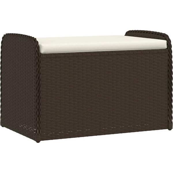 Panca Con Contenitore E Cuscini Marrone 80X51X52 Cm Poli Rattan-image
