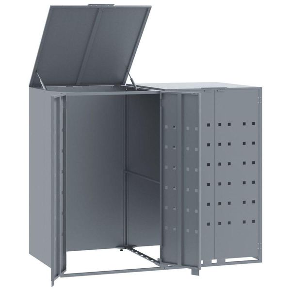Vidaxl Contenitore Per Rifiuti Per 2 Contenitori Grigio 138X79X117 Cm Acciaio-image