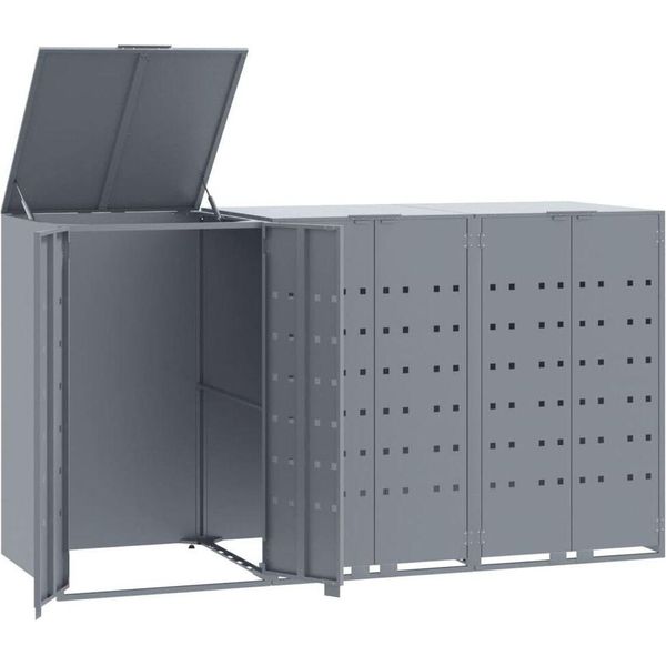 Vidaxl Contenitore Per Rifiuti Per 3 Contenitori Grigio 207X79X117 Cm Acciaio-image
