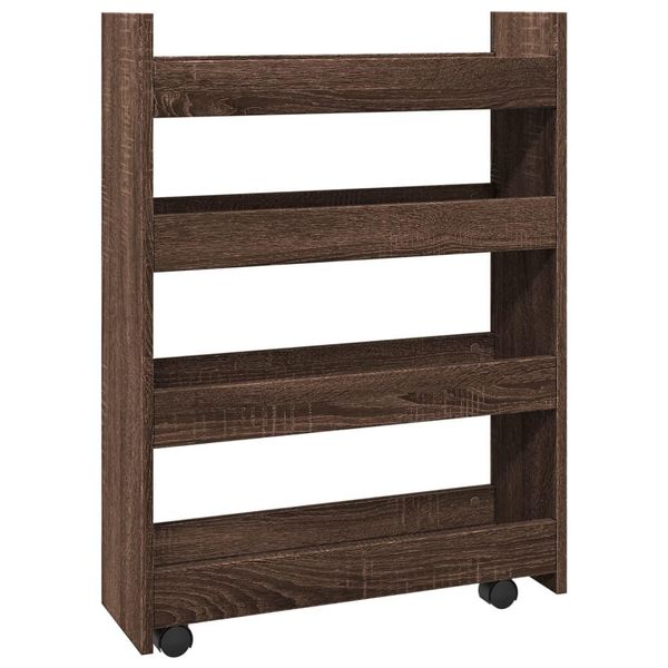 Vidaxl Carrello Portaoggetti Stretto A 4 Ripiani In Legno Effetto Quercia-image
