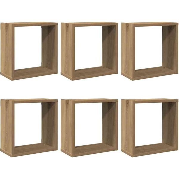 Vidaxl Mensole A Muro Cubo 6 Pz. Rovere Artigianale 30X15X30 Materiale A Base Di Legno-image