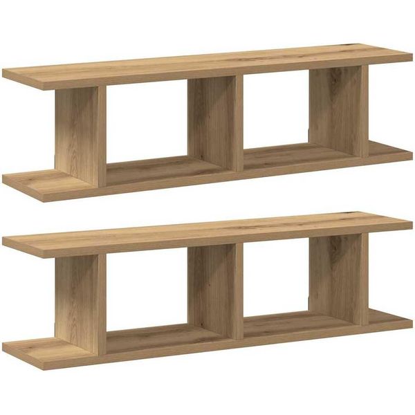 Vidaxl Mensole A Muro 2 Pz. Rovere Artigianale 75X18X20 Cm Materiale A Base Di Legno-image