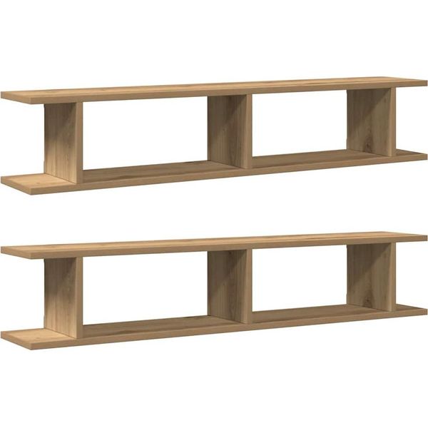 Vidaxl Mensole A Muro 2 Pz. Rovere Artigianale 105X18X20 Cm Materiale A Base Di Legno-image
