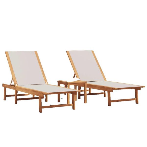 Vidaxl Lettini Prendisole 2 Pezzi Con Tavolo Grigio In Legno Massiccio Acacia Textilene-image