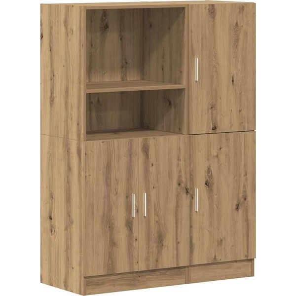 Vidaxl Set Di Armadietti Da Cucina A 2 Pezzi In Legno Di Quercia Artigianale-image