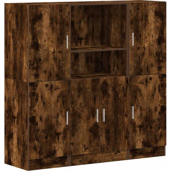 Vidaxl Set Di Armadietti Da Cucina A 3 Pezzi In Legno Di Quercia Affumicata-image
