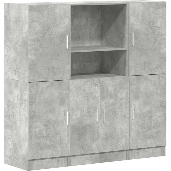 Vidaxl Set Di Armadietti Da Cucina A 3 Pezzi In Legno Grigio Cemento-image