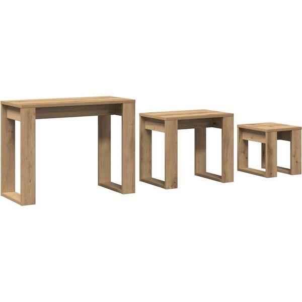 Vidaxl Set Di Tavoli 3 Pezzi. Materiale Artigianale A Base Di Legno Di Quercia-image