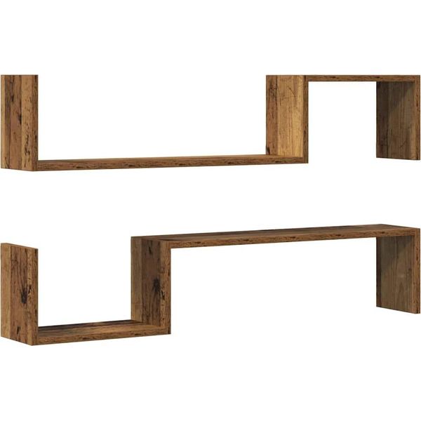 Vidaxl Mensole Da Parete 2 Pz. Aspetto Legno Recuperato 100X15X20 Cm Materiale A Base Di Legno-image