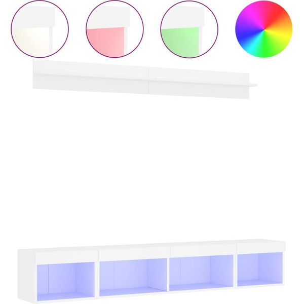 Syfax™ Mobili Tv A Muro Con Led 5Pz Bianchi In Legno Multistrato-image