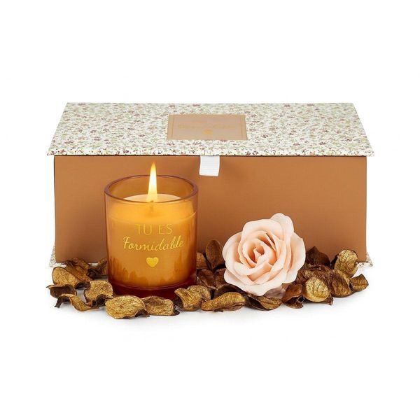 Confezione Regalo Per Candele Profumate - Include Una Candela Profumata Color Ambra E Una Rosa Decorativa Con Deodorante Naturale - Arancione-image