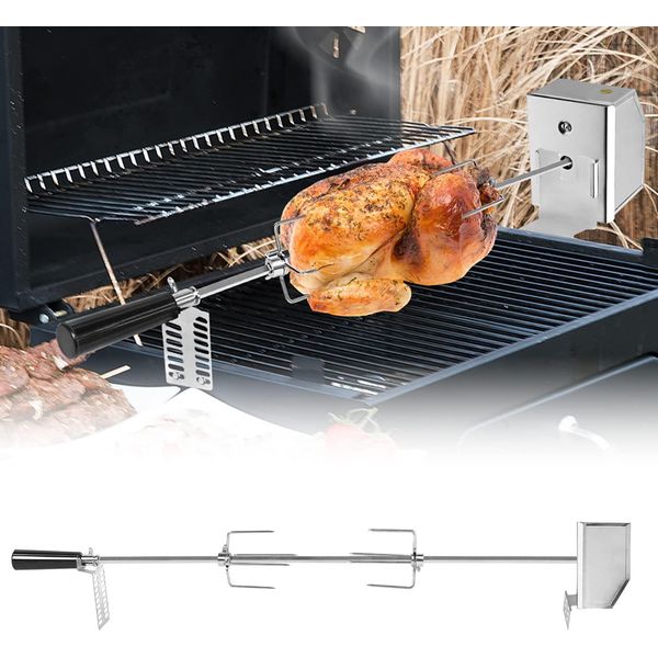 Sessamen-Lp Set Di Girarrosto In Acciaio Inox 107Cm Pinza Per Carne Bbq Con Motore Incl. 2X Aghi Per Carne, 220V - 240V, Girarrosto Elettrico, Girarrosto, Spiedo Per Girarrosto-image