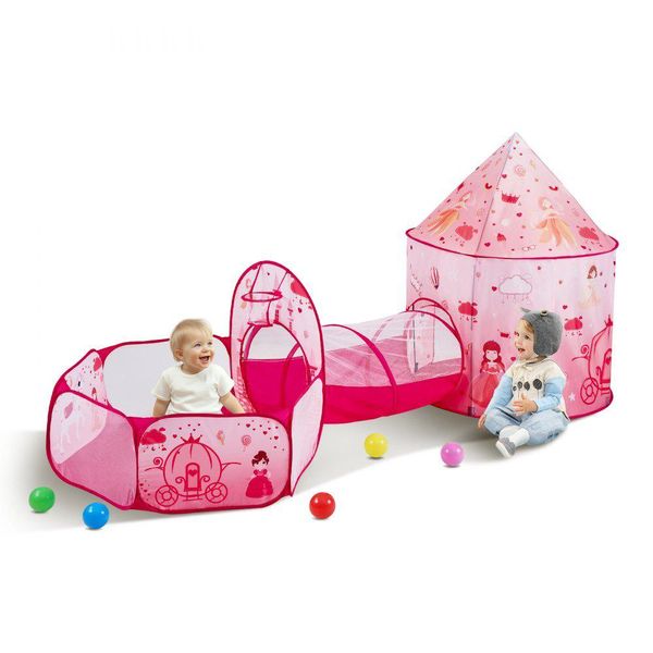 Tenda Da Gioco 3 In 1 Con Tunnel Per Bambini - Casetta Pop-Up Per Interni Ed Esterni - Regalo Di Compleanno - Magenta-Viola-image