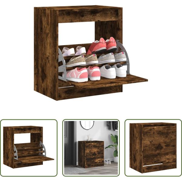 The Living Store Scarpiera In Rovere Fumé 60X42X69 Cm Materiale Legno-image
