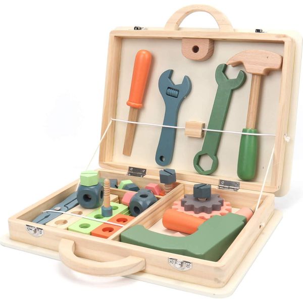 Rebecca Mobili Cassetta Porta Attrezzi Per Bambini Subeir Da 3 Anni In Legno Multicolore 6X29.5X22.5-image