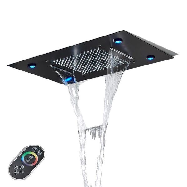 Soffione A Soffitto, Funzione Pioggia, Acciaio Inossidabile Resistente, Design 35*50Cm, Led Nero Opaco-image