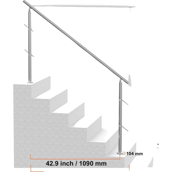 Corrimano Per Scale Esterne, In Acciaio Inox Resistente, Di Facile Installazione, Tipo 5-image