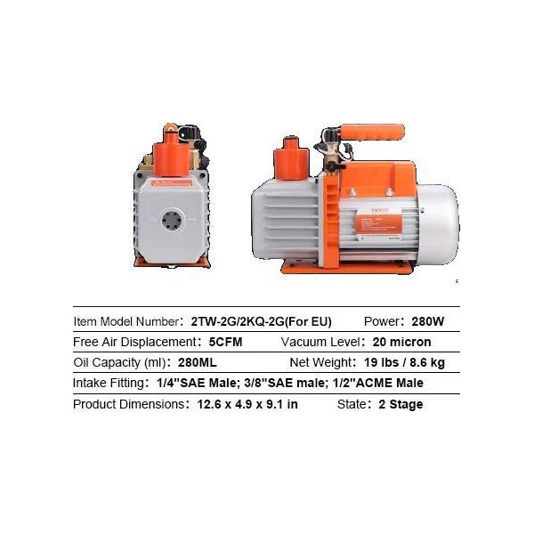 Pompa Per Vuoto, 3,5/5/7CFM, Capacità Olio 250 Ml, 5CFM 250W 2 Stadi, Eu-image