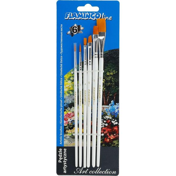 Pennelli Artistici Con Setole Sintetiche Manici Bianchi 6 Pz Linea Flamingo-image