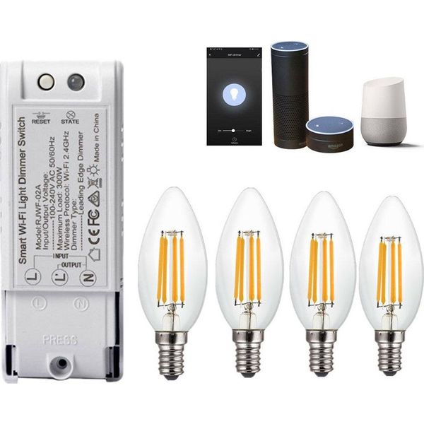 4PCS AC220V E14 4W Dimmable Cob Led Candle Bulbs + Smart Wifi Dimmer Light Switch Work Con Amazon Alexa-image