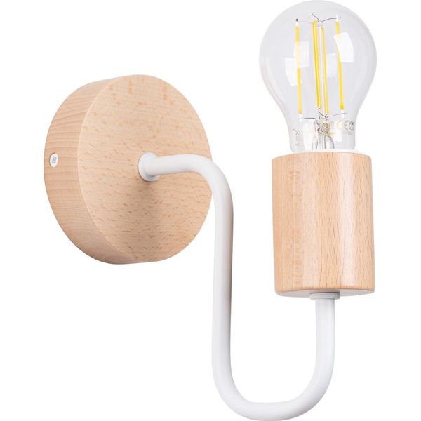 Lampada Da Parete Timbo Bianco 1Xe27 15W Acciaio/Legno 18.5X19X8Cm Sollux Lighting-image