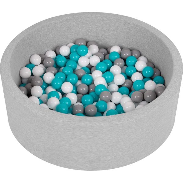 Selonis 90X30Cm/200 Palline ∅ 6Cm Piscina Secca Rotonda Con Palline Certificata Eu, Grigio Chiaro: Grigio/Bianco/Turchese-image