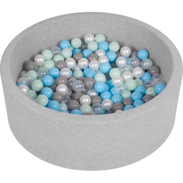 Selonis 90X30Cm/200 Palline ∅ 6Cm Piscina Secca Rotonda Con Palline Certificata Eu, Grigio Chiaro: Perla/Grigio/Trasparente/Azzurro/Menta-image