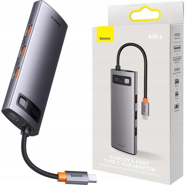Hub 8In1 Baseus Starjoy Series, USB-C To 3X Usb 3.1 + Hdmi + USB-C Pd + RJ45 + Microsd/Sd-image