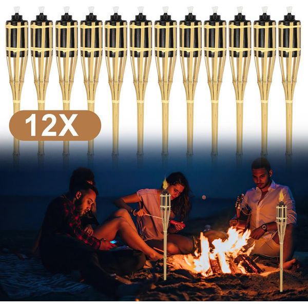 Tolletour 12X Torce Da Giardino Set Lampade Torcia Olio Stoppino 90Cm Torce Di Bambù Olio Per Lampada All'aperto Olio Per Torcia Fiamme Fuoco Festa Decorazione-image