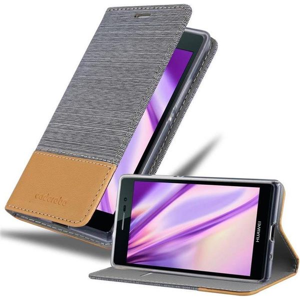 Cadorabo Custodia Per Huawei Ascend P7 Custodia Protettiva In Grigio Custodia Per Cellulare Custodia A Libro Cover-image