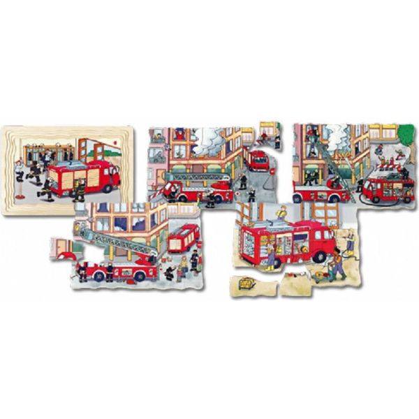 Puzzle In Legno Dei Vigili Del Fuoco Beleduc - Giocattolo Educativo - Puzzle A Strati Per Bambini-image