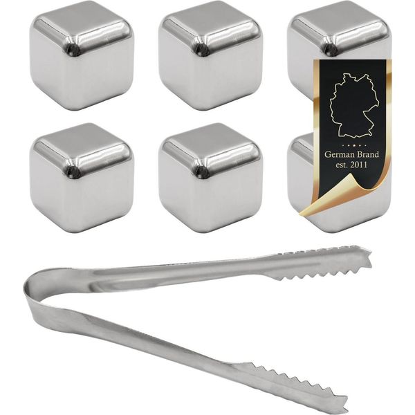 Intirilife Pietre Per Whisky In Argento - 6 Pezzi Cubetti Di Ghiaccio Riutilizzabili In Acciaio Inossidabile Con Scatola Di Conservazione Perfetti Per Il Whisky - Pietre Di Raffreddamento Cubetti Di Raffreddamento Pietre Per Whisky-image