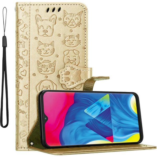 Custodia Cadorabo Per Samsung Galaxy A10 / M10 Cover Protettiva In Oro Custodia Per Cellulare Cover Etui Case Libretto Cani Gatti-image