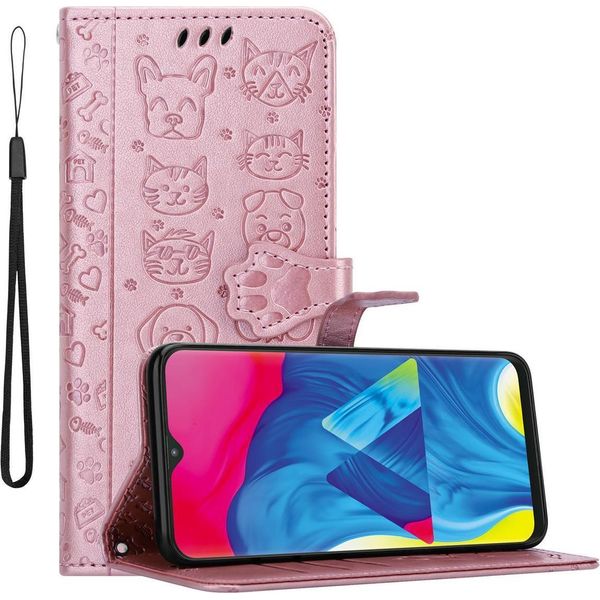 Cadorabo Custodia Per Samsung Galaxy A10 / M10 Custodia Protettiva In Rosa Custodia Per Cellulare Cover Etui Custodia Libretto Cani Gatti-image