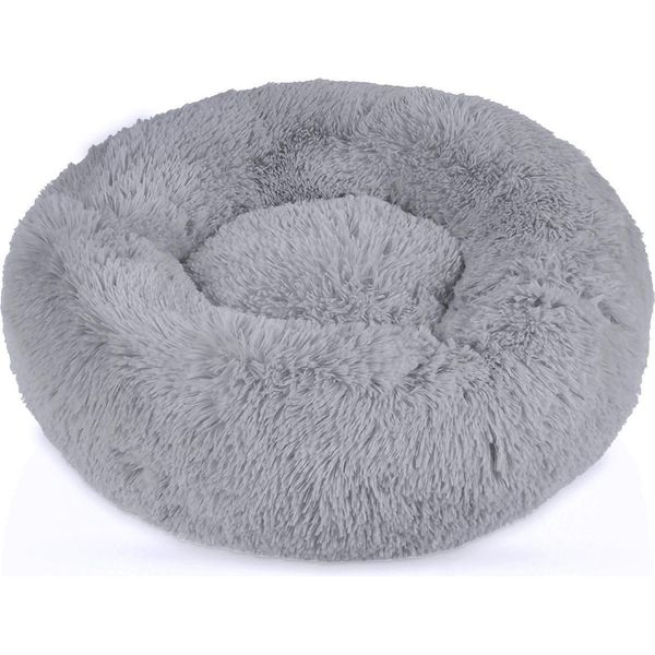 Intirilife, Soffice Lettino In Peluche In Grigio Chiaro Diametro 100 Cm - Morbido Cuscino Rotondo Antiscivolo Per Cani E Gatti, Comodo Divano Per Cani E Gatti-image