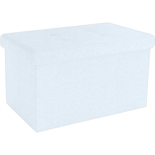Intirilife Panca Pieghevole 49X30X30 Cm In Bianco Neve - Cubo Di Seduta Con Vano Portaoggetti E Coperchio In Tessuto Con Incavi - Cubo Di Seduta Poggiapiedi Scatola Portaoggetti Cassapanca Sgabello Sedile-image