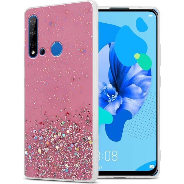 Cadorabo Custodia Per Huawei Nova 5I / P20 Lite 2019 Custodia Protettiva In Rosa Custodia Per Telefono Cellulare Custodia Tpu Custodia Cover Glitterata Glitter-image
