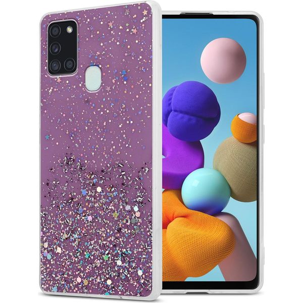 Cadorabo Custodia Per Samsung Galaxy A21S Cover Protettiva In Viola Custodia Del Telefono Cellulare Tpu Custodia Glitter Cover Glitter-image