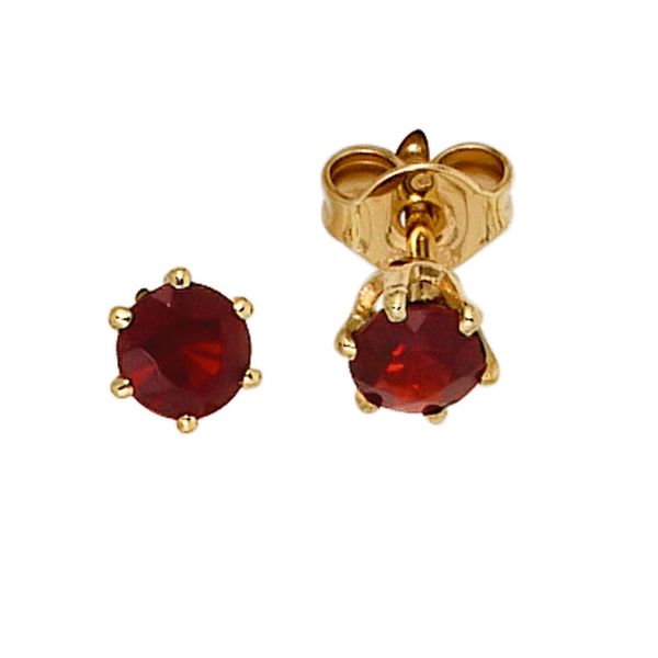 Paar Ohrstecker Jobo, Gelb (Gelbgold 585), Ohrringe, Damen, 4,5Mm, Gelbgold 585, Rund 585 Gold Mit Granat-image