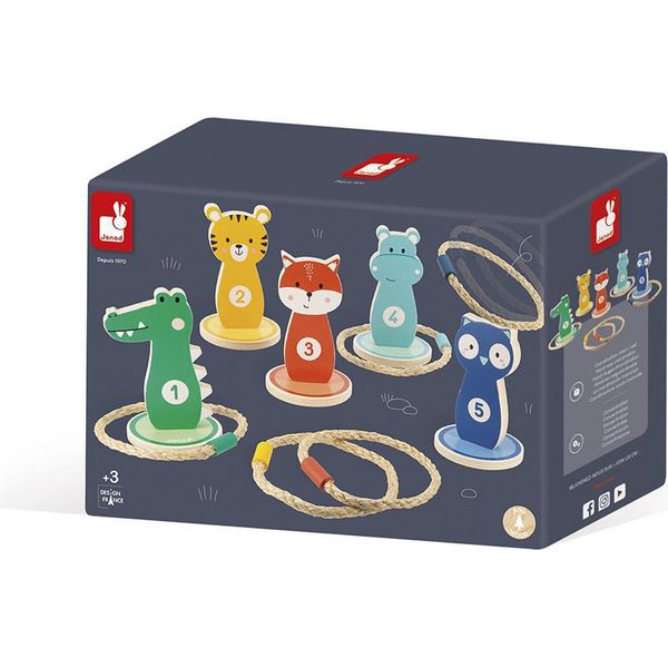 Janod Gioco Di Compleanno In Legno Lancio Di Anelli Animali Bambini-image