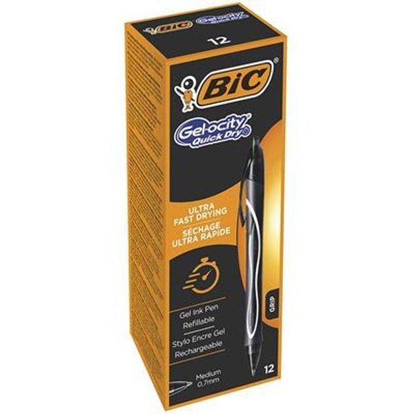 Bic Gel-Ocity Quick Dry Nero Penna A Sfera Retrattile A Clip Medio 12 Pz-image
